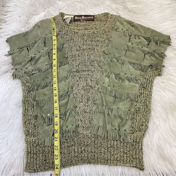 Bino Baraldi VTG 2-Pc Outfit Knit Leather Top + Leather Midi Skirt Green set S - Picture 8 of 17